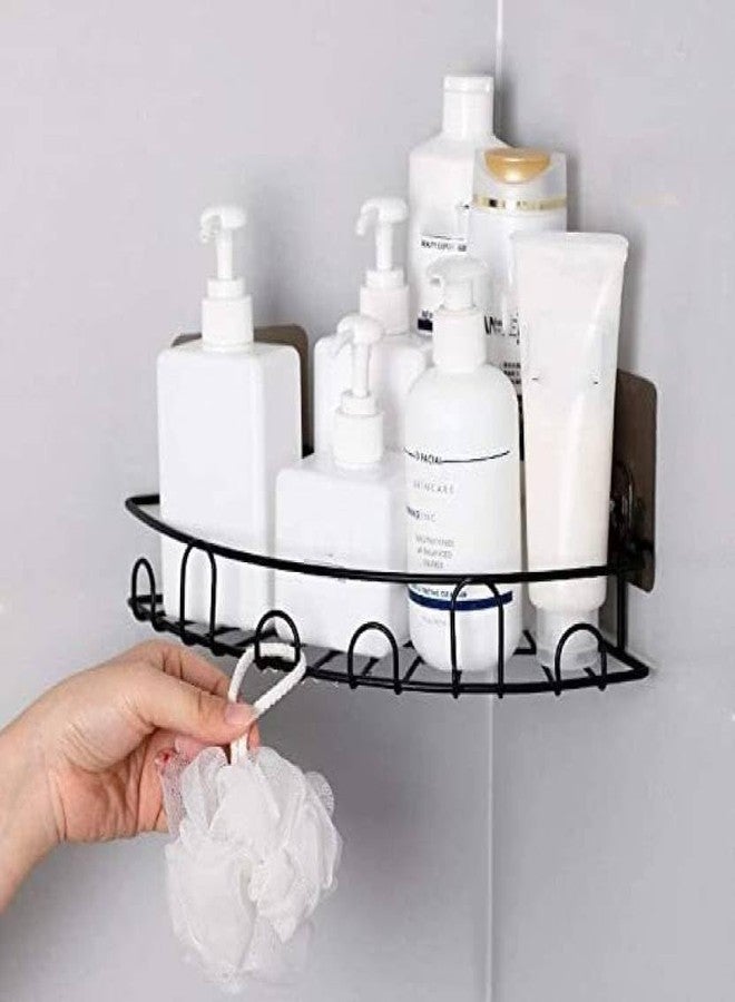 D Dhananjay Dhananjay Self-Adhesive Shelf/Storage Organizer for Bathroom and Kitchen Corner Wall Mounted Rack Shelf Bathroom Accessories Storage Rack (Black) (Wall Mount Corner(Flower)) - Image 1